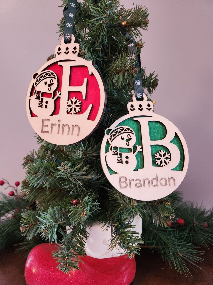 Personalized Snowman Wood Ornament, Christmas, Wood Ornament, Laser Cut Wood, Laser Engraved, Laser Cut, Hand Painted